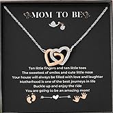 Mom to Be Gift - Sterling Silver S925 Interlock Heart Necklace with a Message Card Pregnancy Gifts for First Time Moms Expecting Women Pregnant Wife Mother's Day Christmas Birthday