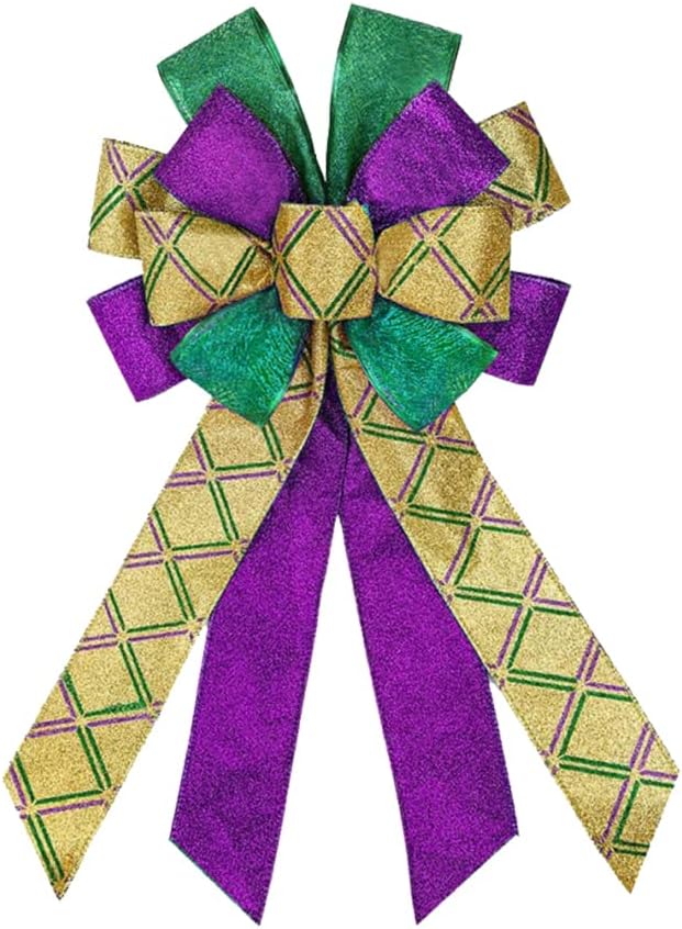 Bows & Ribbons - Mardi Gras Wreath Bows Mardi Gras Decor Bow Purple Strips Plaid Burlap Bows for Wreaths, Mardi Gras Ribbon Bows Tree Topper Bows for Mardi Gras Home Indoor Outdoor Decoration Wreath Ornament Supplies