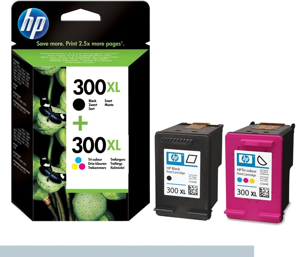 HP 300XL High Yield Original Ink Cartridges, Black and Tri-Colour (Cyan, Magenta, Yellow), Pack of 2