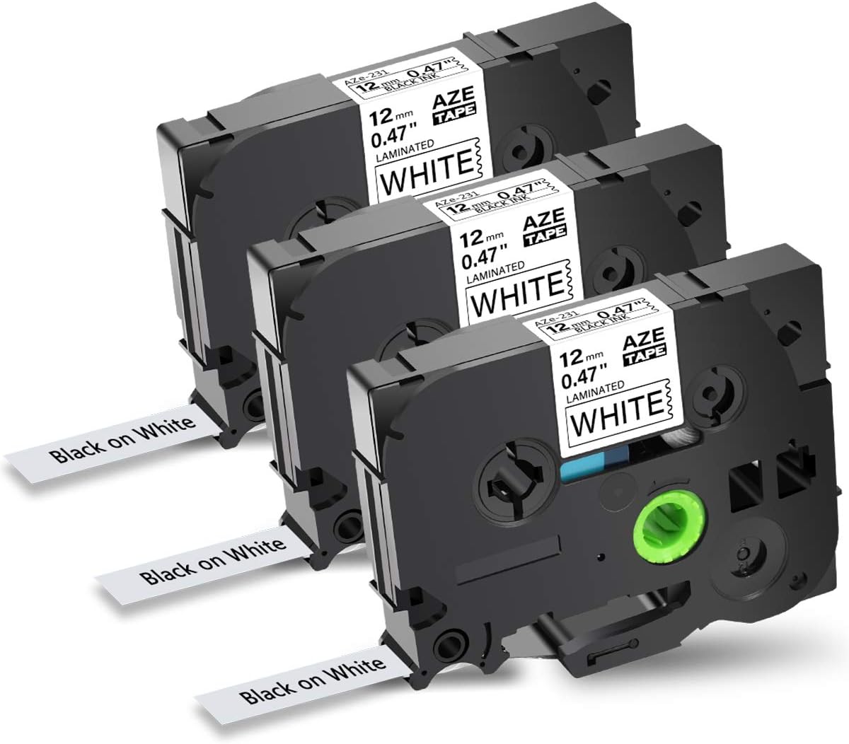 NineLeaf 3 X Compatible for Brother P-Touch Label Tape 12mm 0.47 Laminated TZe-231 TZ-231 TZe231 Black on White Tze Tape 12mm Brother Label Printer PT-1000 H110 H108 H200 E110 H105 H100R H101C