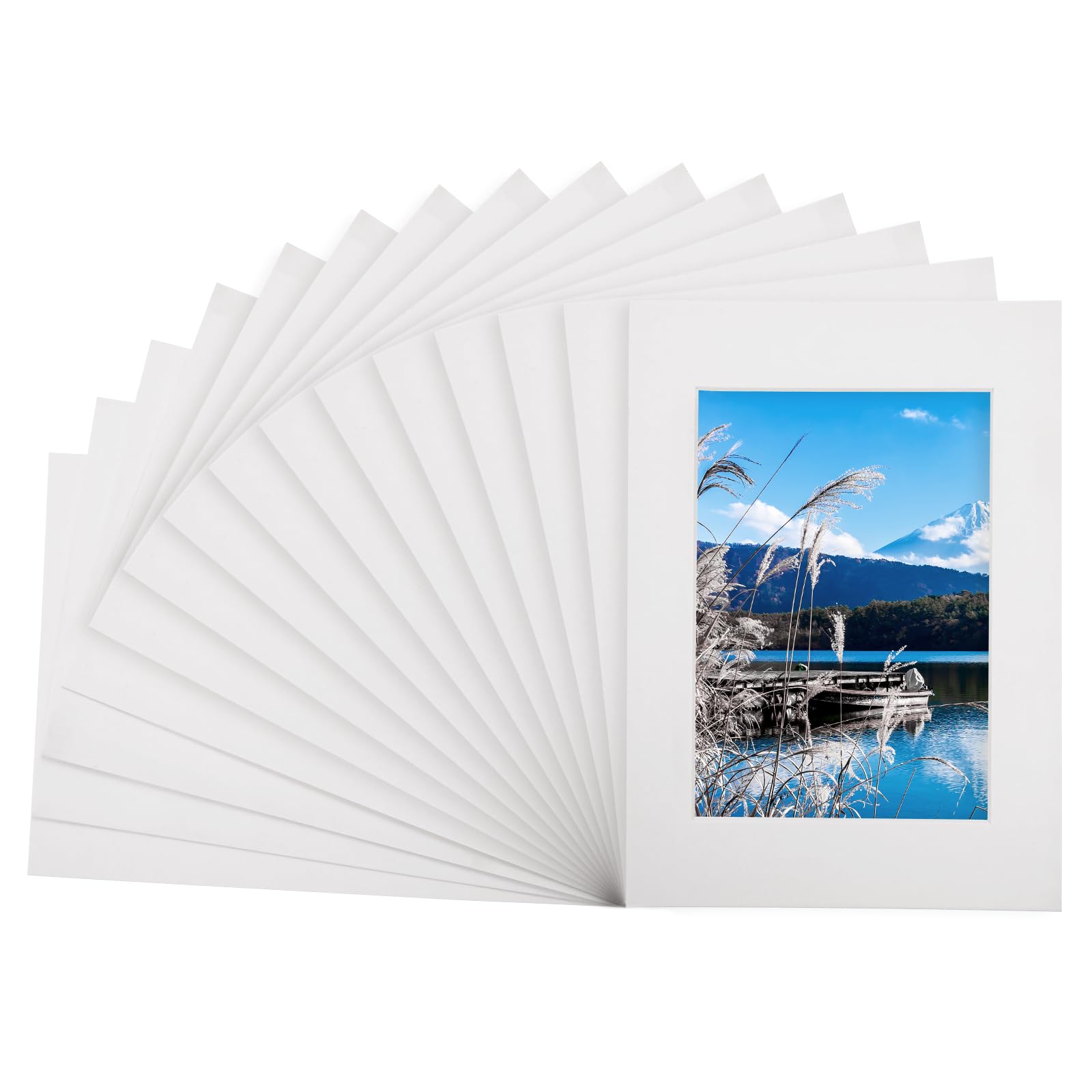 Photo 1 of 15 Pack 5x7 Picture Mat for Photos White 4x6 Picture Photo Frame Mat Core Paper Bevel Cut Frame for Prints, Artworks Display