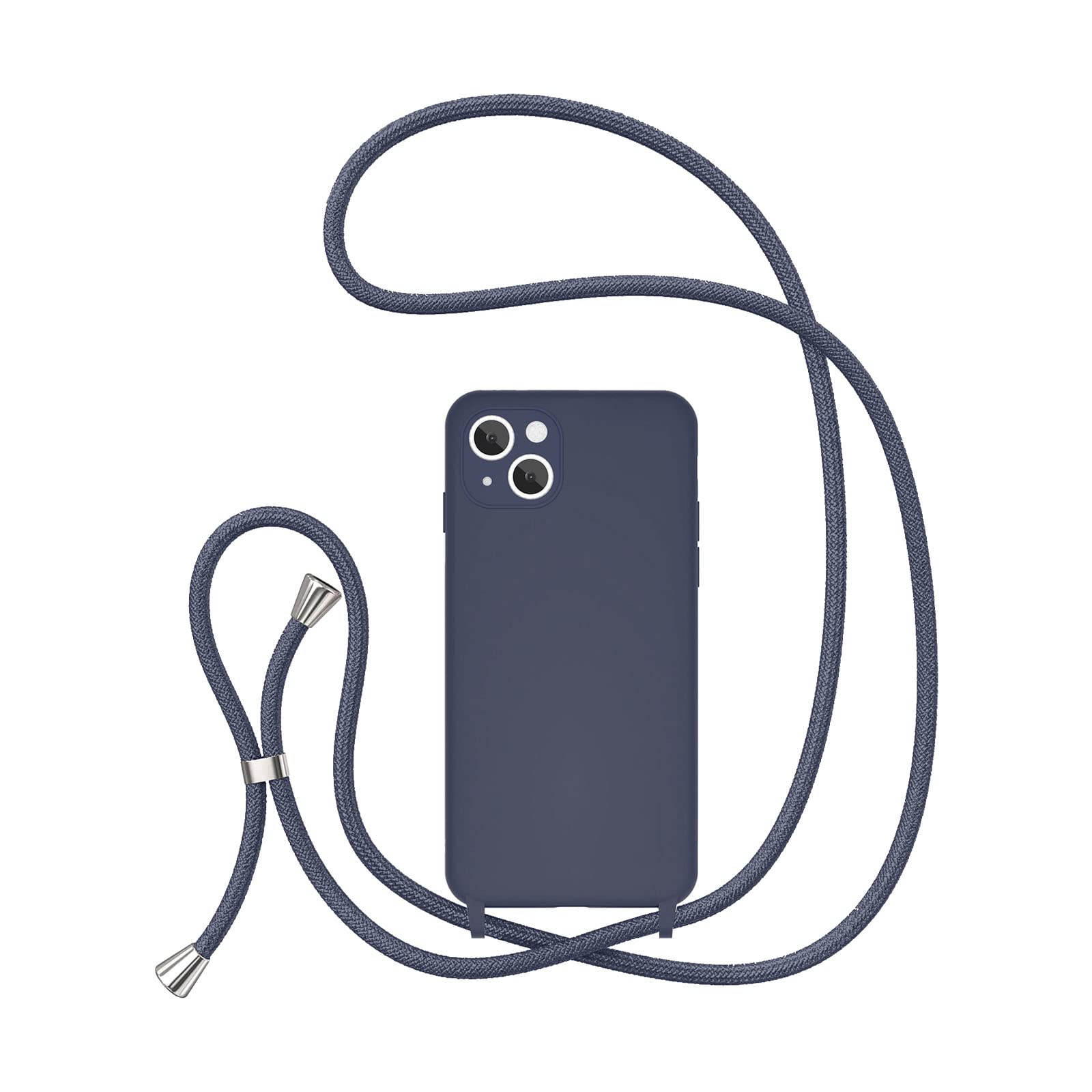 UEEBAI Crossbody Lanyard Phone case for iPhone 12 6.1 inch, Silicone Phone Cover Necklace Cord Strap Soft Shockproof Protective Case - Dark Blue — image 1