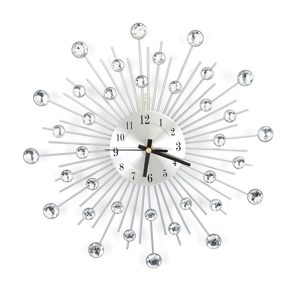 Diamond Studded Clock, Modern 3D Crystal Mute Wall Clock for Living Room and Bedroom Decor