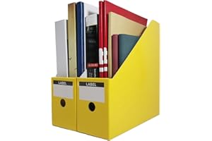 Limitliho Yellow Cardboard Magazine Holder (2 Pack), Magazine File Holder for Desk, Sturdy Book Bins for Classroom, Vertical File Folder Organizer, 10.6'' H×10.2'' L ×3.5''W Inch Magazine Rack