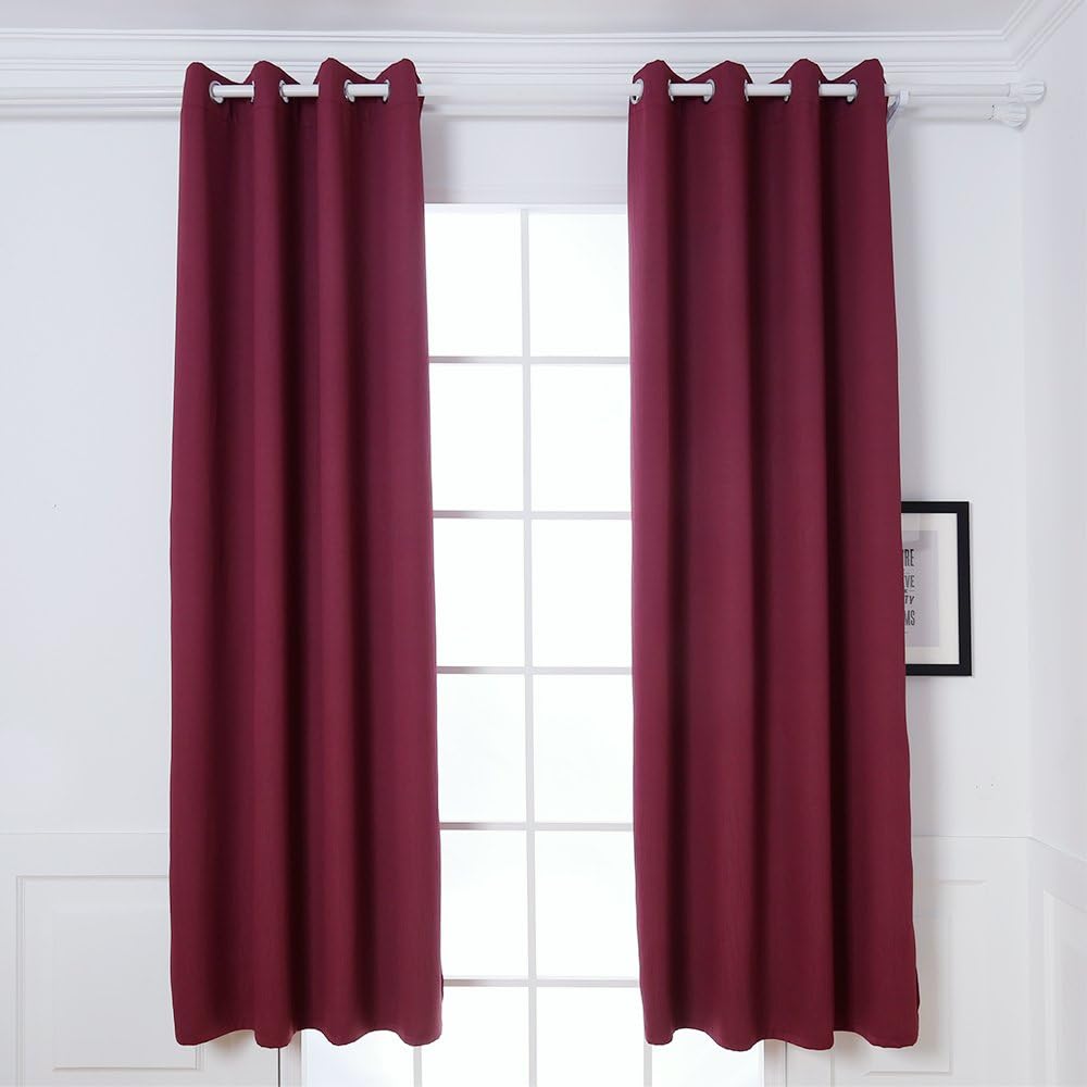 DREAM ART Thermal Insulated Blackout Curtains Darkening Room Curtain Blocks Light Noise Reducing Drapes for Bed Room Nursery Kids Room Window 2 Panels,W52xL63（132cmx160, Burgundy