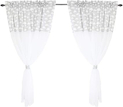 tuptam conjunto de cortinas para habitacion infantil 2 pzs nubes blanco gris c 140 x 160 cm