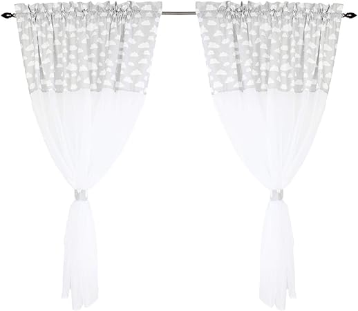 Tuptam Rideaux Voilage Pour Chambre Denfants Lot De 2 Nuages Blancgris Env 140 X 160 Cm