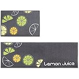 Jiyaru 2pcs Alfombras para Cocina Baño Moderna Absorción de Agua y Aceite Felpudo Lavable a Máquina Limón