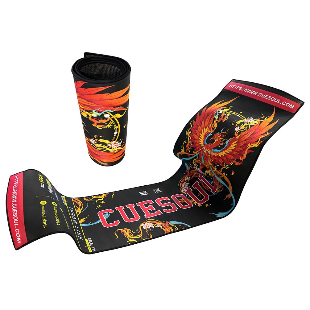 CUESOUL Heavy Duty Darts Mat Includes Both Official Soft & Steel Tip Throwline,Four Mythological Symbols Design