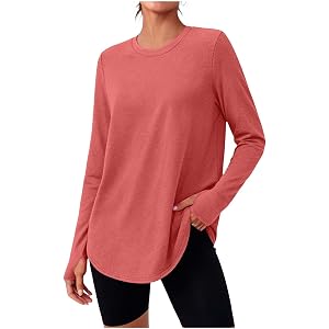 Workout Tops for Women Crewneck Long Sleeve Shirts with Thumb Holes Quick Dry Shirts for Hiking Running Gym Clothes