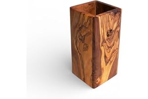 OLIVIKO™ Olive Wood Kitchen Utensils Holder Handcrafted Natural Cooking Tools