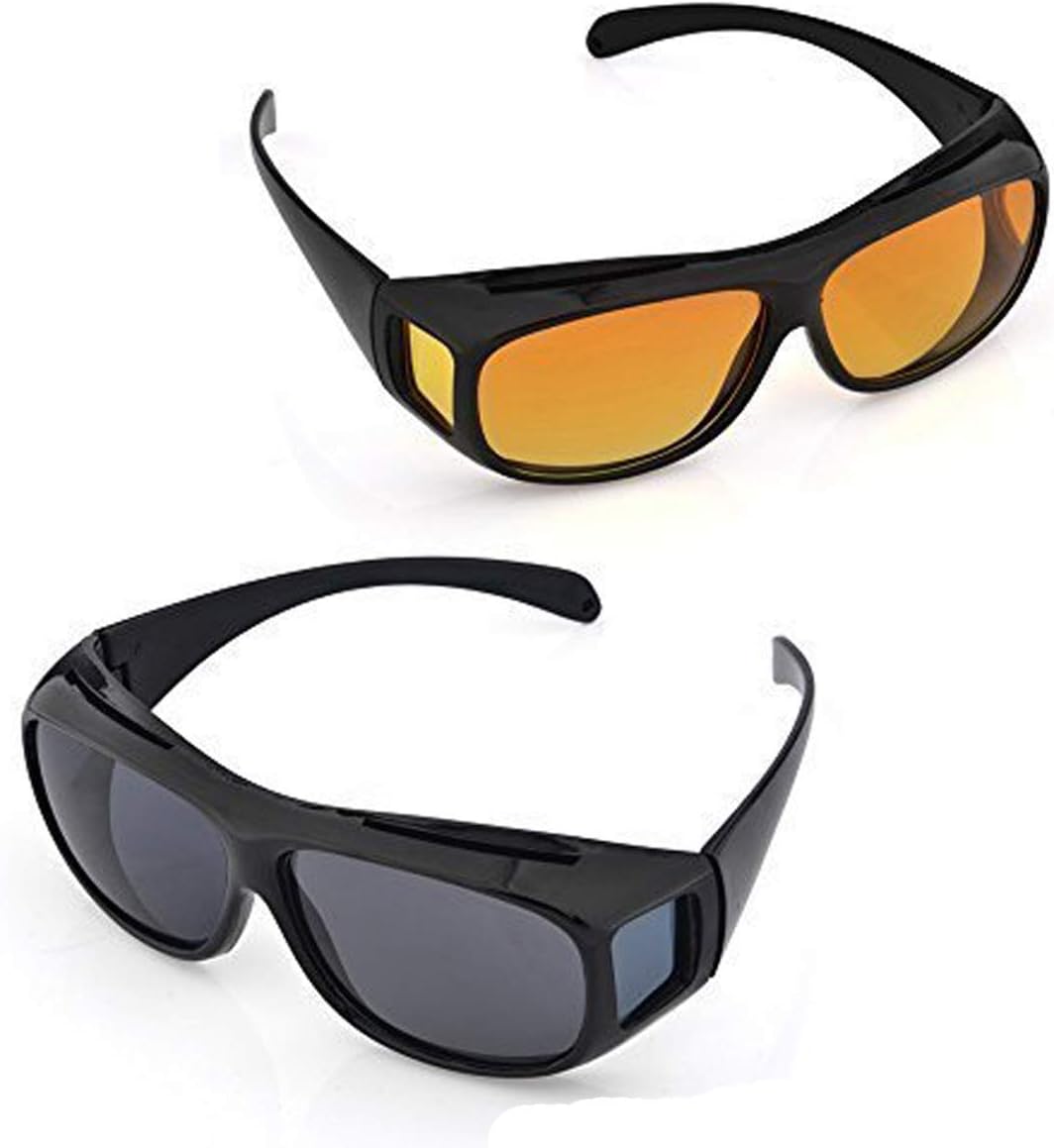 Carecroft Unisex Rectangular Day and Night driving Anti Glare Sunglasses (Yellow| Free Size) -Pak of 2