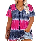 CARCOS Womens Plus Size Tops Basic Summer Shirts Short Sleeve V Neck Tunics Casual T-Shirt Loose Fits XL-5XL