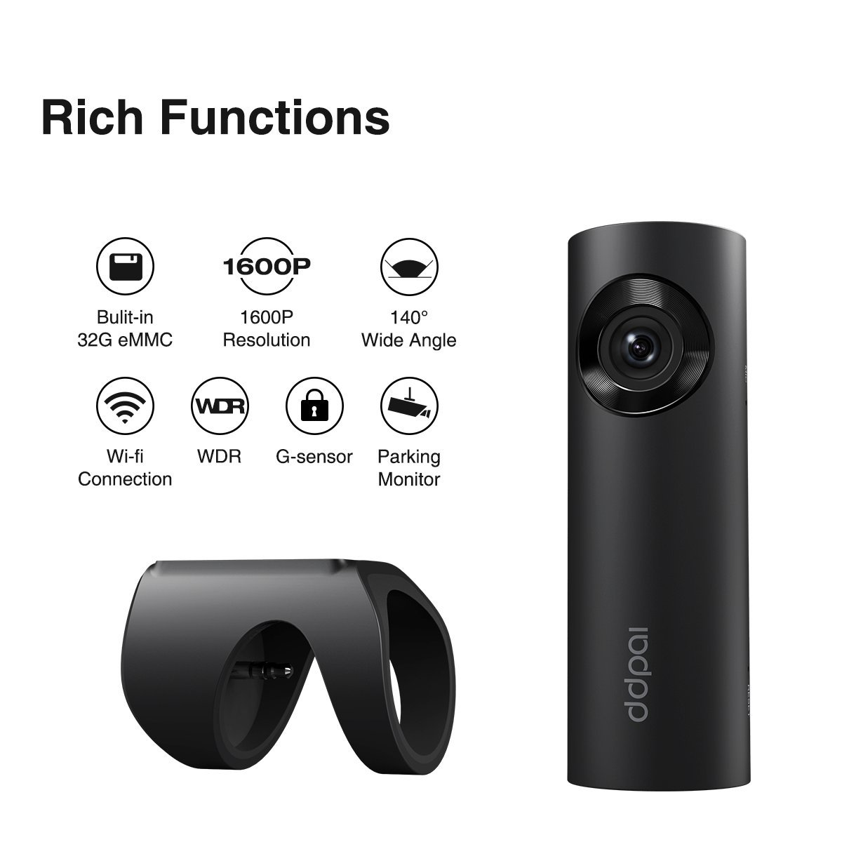 1600P Car Dash Cam, DDPai Mini3 Built-in 32G Car Recorder, 4-Lane Wide Angle with F1.8 Aperture, WDR HD Night Vision, Loop Recording, G-Sensor