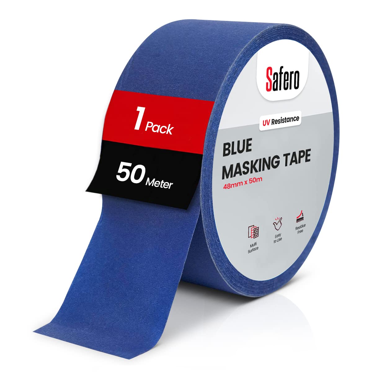 Safero Blue Masking Tape for Painting | 48mm x 50m Tape used by Painters and Artists | Multipurpose Heavy Duty Strong Adhesive Sharp Edge (UV) Resistance Tape | Car masking tape for Decorating DIY