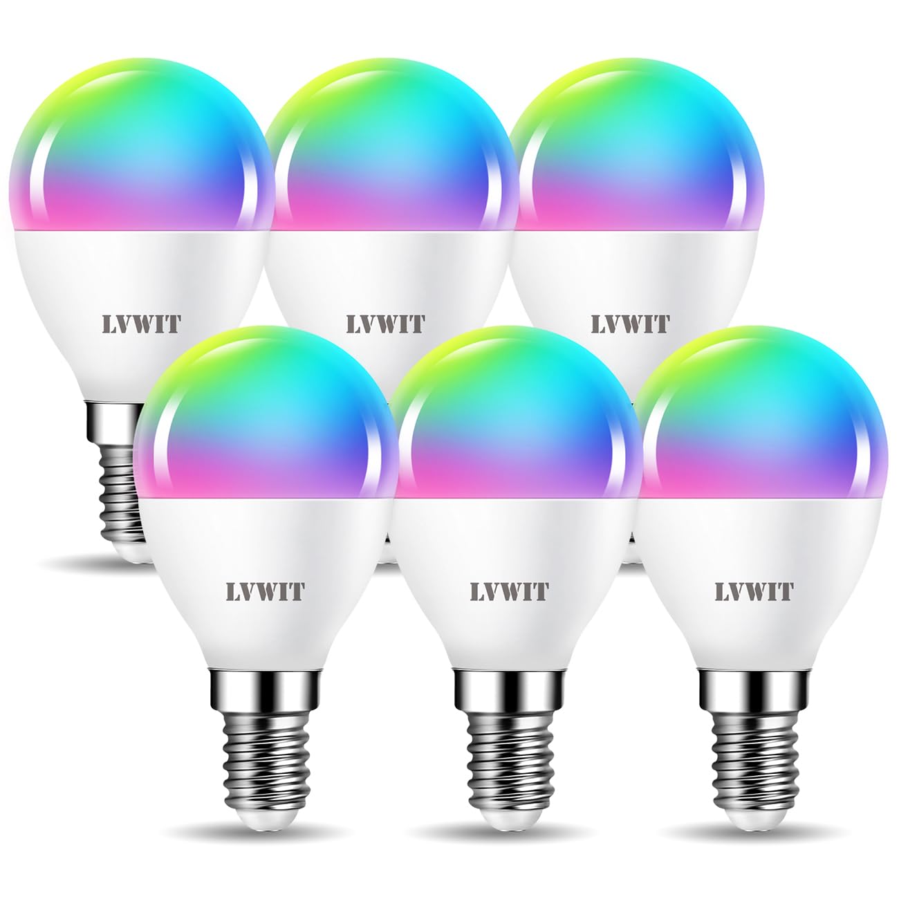LVWIT E14 Smart Bulb,P45 RGB Golf Ball Smart Light Bulb,470Lm,5W Replace 40 Watt,WiFi LED Light Bulbs Dimmable Compatible with Alexa,Echo and Google Assistant,Tuya(Pack of 6)