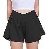 FireSwan Girls Butterfly Shorts Crossover Athletic Shorts with Pockets 2 in 1 Flowy Running Skorts for Teen, Girls, Youth