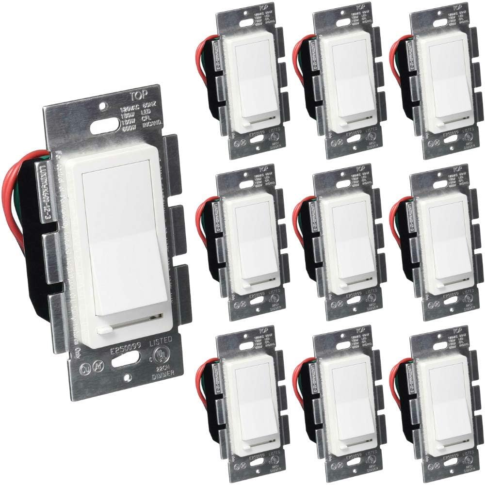 LED Wall Dimmer Switch for LED Lights, Three Way & Single Pole, 150W LED Compatible, 600W CFL Incandescent, Rocker Switch & Slide Dimmer, 120V, White, 1 Pack - - 