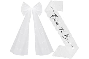 Bride to Be Sash and Bow Veil Set 2Pcs - White Lace Bachelorette Sash with Large Tulle Bow Hair Clip Bridal Shower Decor(Whit