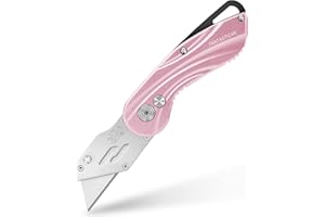 FantastiCAR Folding Box Cutter, Sturdy Metal Utility Knife with Extra 5 Blades, Quick Blade Change, and Preminium Gift Packaging, for Cardboard Opener, Paper Cutter (Pink Line)