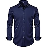 Shtexus Mens Long Sleeve Button Down Shirts Wrinkle Free Untucked Stretch Comfort Shirts Casual Dress Shirt for Men