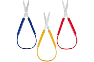 Ouligay 3PCS Loop Scissors Adaptive Scissors Colorful Grip Scissors Easy-Open Squeeze Handles School Smart Loop Scissors for Adults Special Needs(Yellow, Red, Blue)