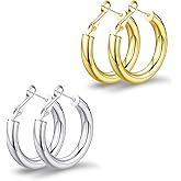 BMMYE 925 Sterling Silver Post Chunky Gold Hoop Earrings, 14K Gold Plated Earrings for Women Lightweight Hollow Tube 25mm-70mm