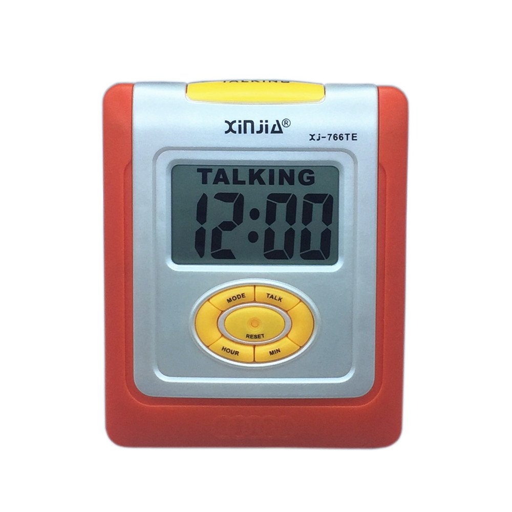 English Talking LCD Digital Alarm Clock with Big Time Display and Loud Voice and Snooze, for Blind People or Visually Impaired People or Low Vision (Orange)