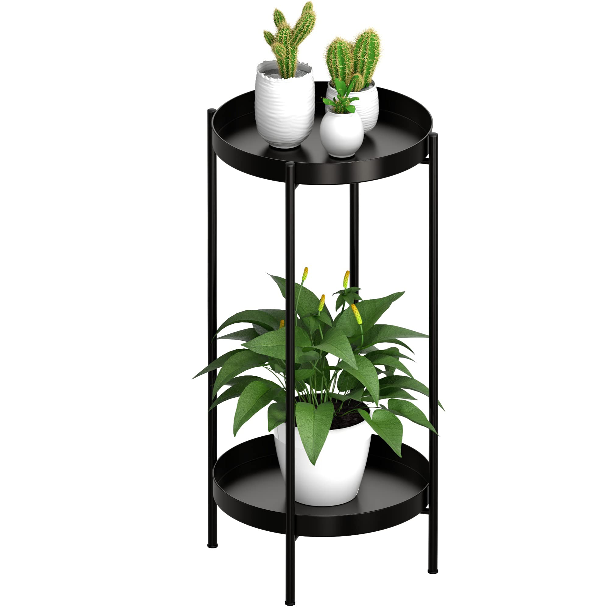 Photo 1 of OVICAR Plant Stand Indoor Outdoor - Flower Pot Holder Metal Plant Rack Organizer , 2 Tiers Tall Planter Display Storage Shelf For Home Garden Patio Bathroom Office Living Room Balcony Corner(Black)