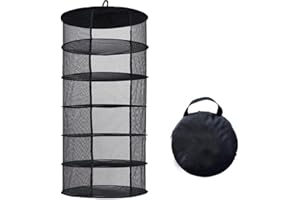 Desy & Feeci Herb Drying Rack Hanging, 6 Layer Collapsible Mesh Dry Net Herb Dryer with S Hang Buckle and Storage Bag, Black (Diameter 60 cm)