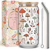 Niyorayna Cute Mushroom Gifts for Women,Wife,Mom,Friends,Everyday Dose Mushroom Lover Gifts for Birthday,Christmas,Thanksgiving,Anniversary, Coffee Drinking Glass Cup with Lid and Straw-145