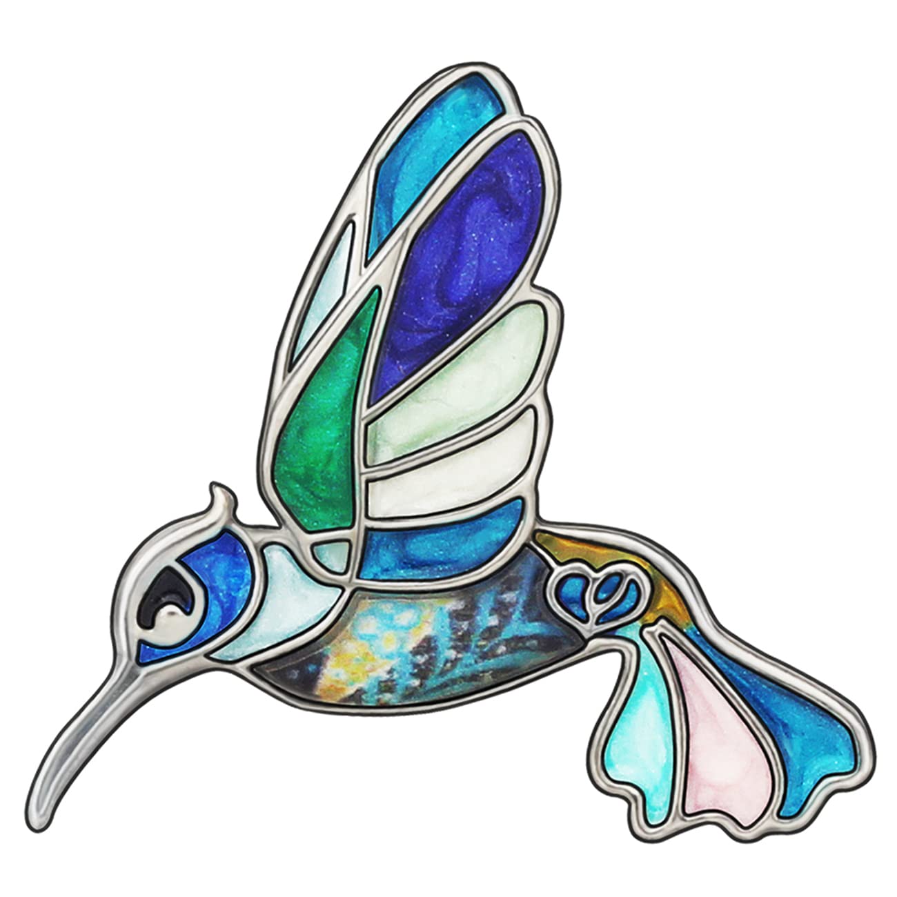 BONSNY Enamel Alloy Hummingbird Brooch Bird Pins Jewellery for Women Girls Dress Scarf Charms Gift (Navy)