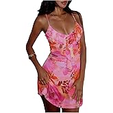 GORGLITTER Women's Y2k Floral Mini Dress Spaghetti Strap Mesh Ruffle Coquette Short Dresses Summer Vacation Outfits 2026
