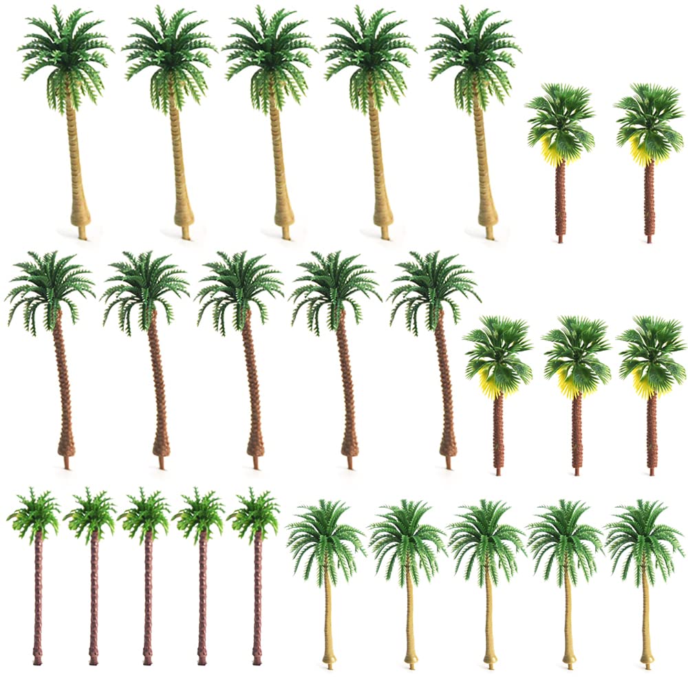 Tiardey 30pcs 6 Kinds Sizes of Palm Trees Layout Rainforest Plastic Palm Tree Model for Applying To Building,Sand Table Model,Scene Layout Or Landscape Decorations