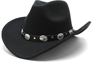 KorhLeoh Women Men Western-Cowboy-Cowgirl-Hat Outdoor Faux Felt Wide Brim Western-Belt-Buckle Panama Fedora Hat(M)