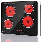 TOPWISH 24 Inch Electric Cooktop, 4 Burners Built-in Electric Stove Top | 6000W Drop-in Ceramic Cooktop Hot Plate Kitchen Stoves with Safety Lock, Timer, Auto Shutdown, 220-240v (Hard Wired No Plug)