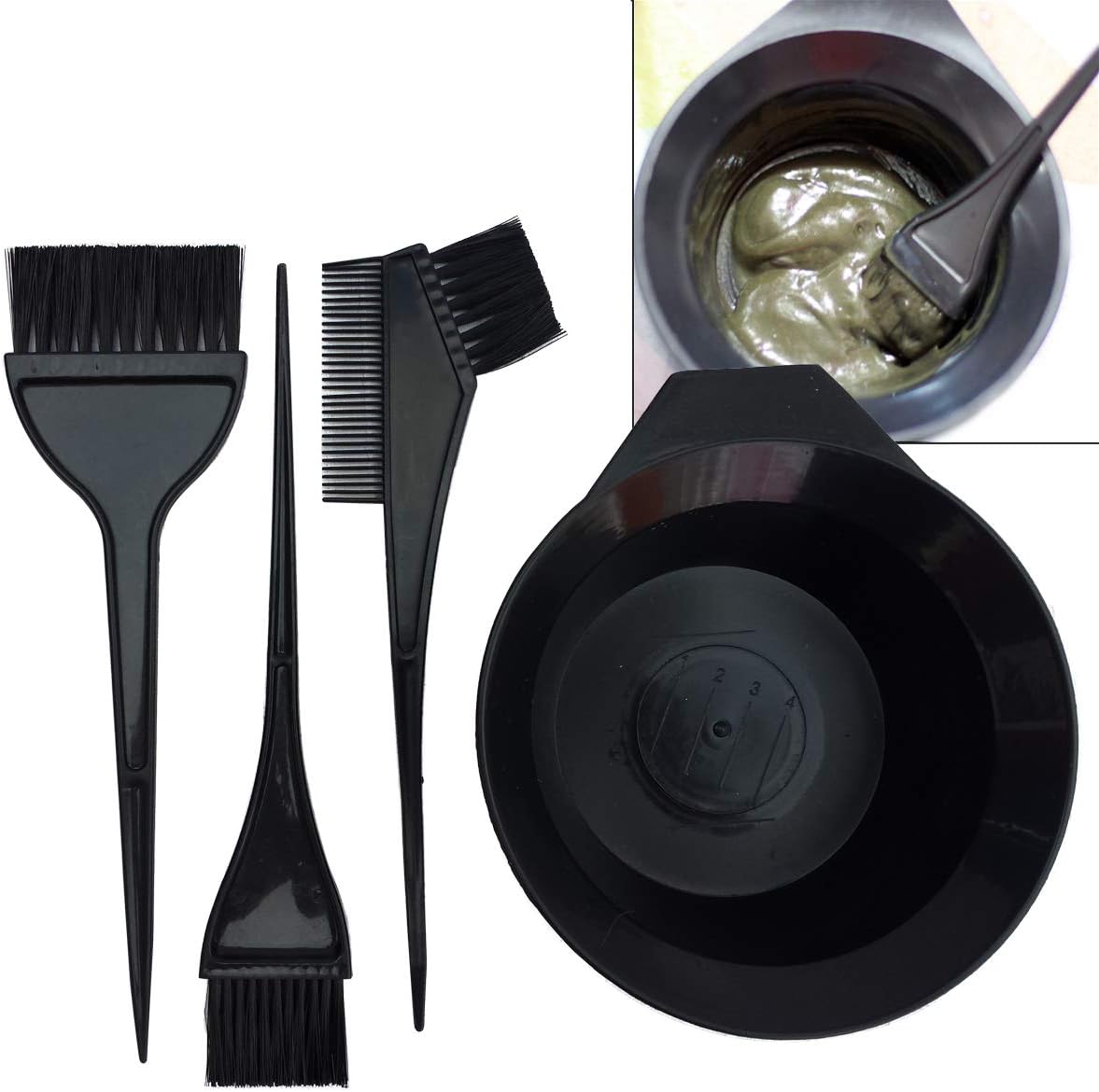 4Pc Hair Dye Bowl Brush Set Salon and Personal Use with Measurement Marking Hair Color Root