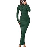 ZESICA Women's Fall 2026 Long Sleeve Bodycon Maxi Dresses Sexy Ruched Crew Neck Slim Fit Cocktail Party Dress
