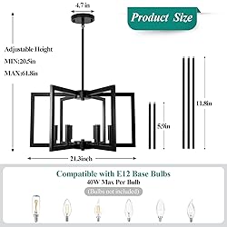 6-Light Black Chandelier, Farmhouse Dining Room