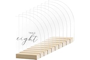 JINMURY Clear Half Arch Acrylic Sign with Wood Stand-10 Pack 5x7 Inch Acrylic Half Arch Blanks and Stands, DIY Blank Half Arc