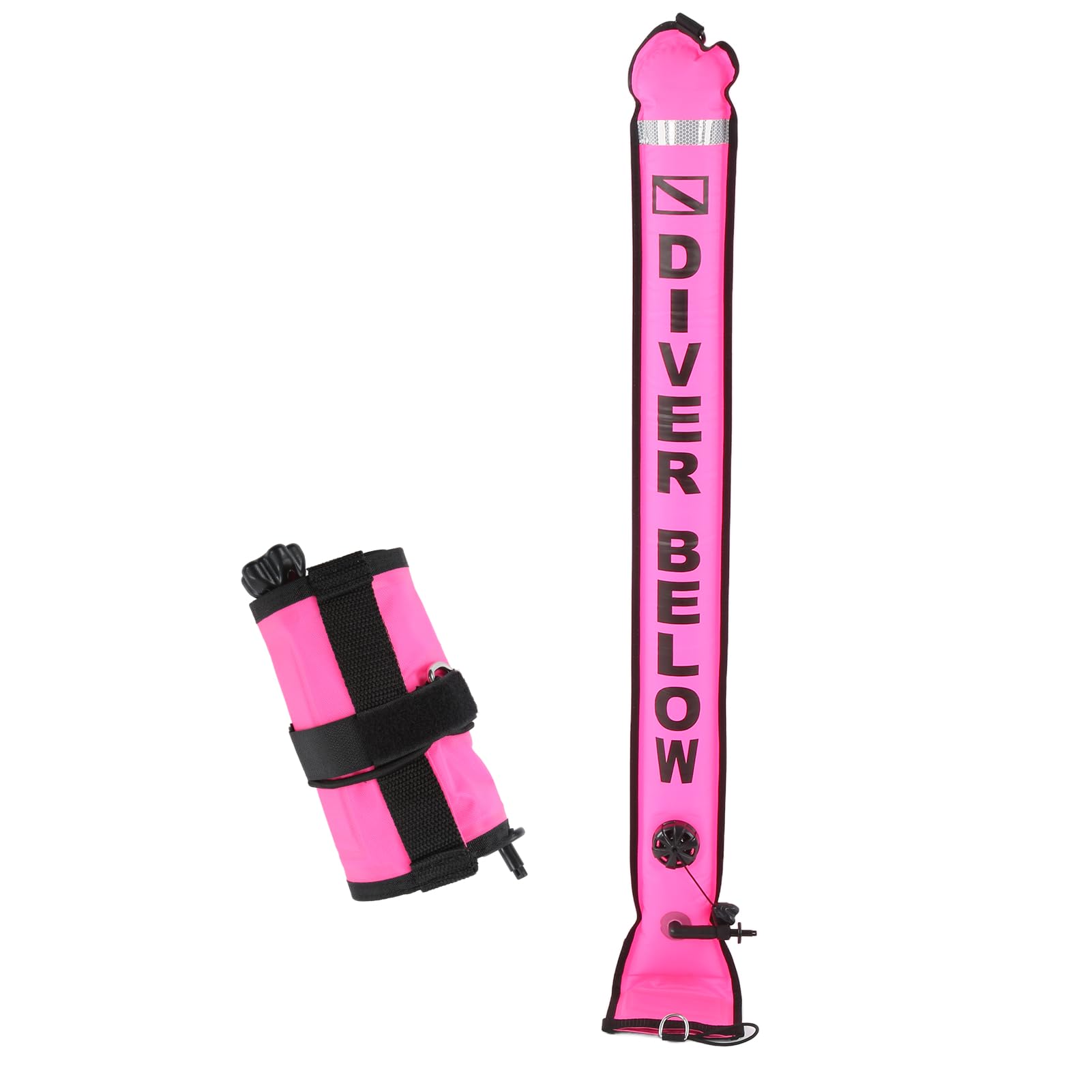 DEWIN Diving Buoy,Surface Marker Buoy Pink Marker Buoy Diving Surface Marking Highly Visible Inflatable Surface Marking 210D Nylon for Safety Diving Surface Marking 120 x 15cm (Pink)