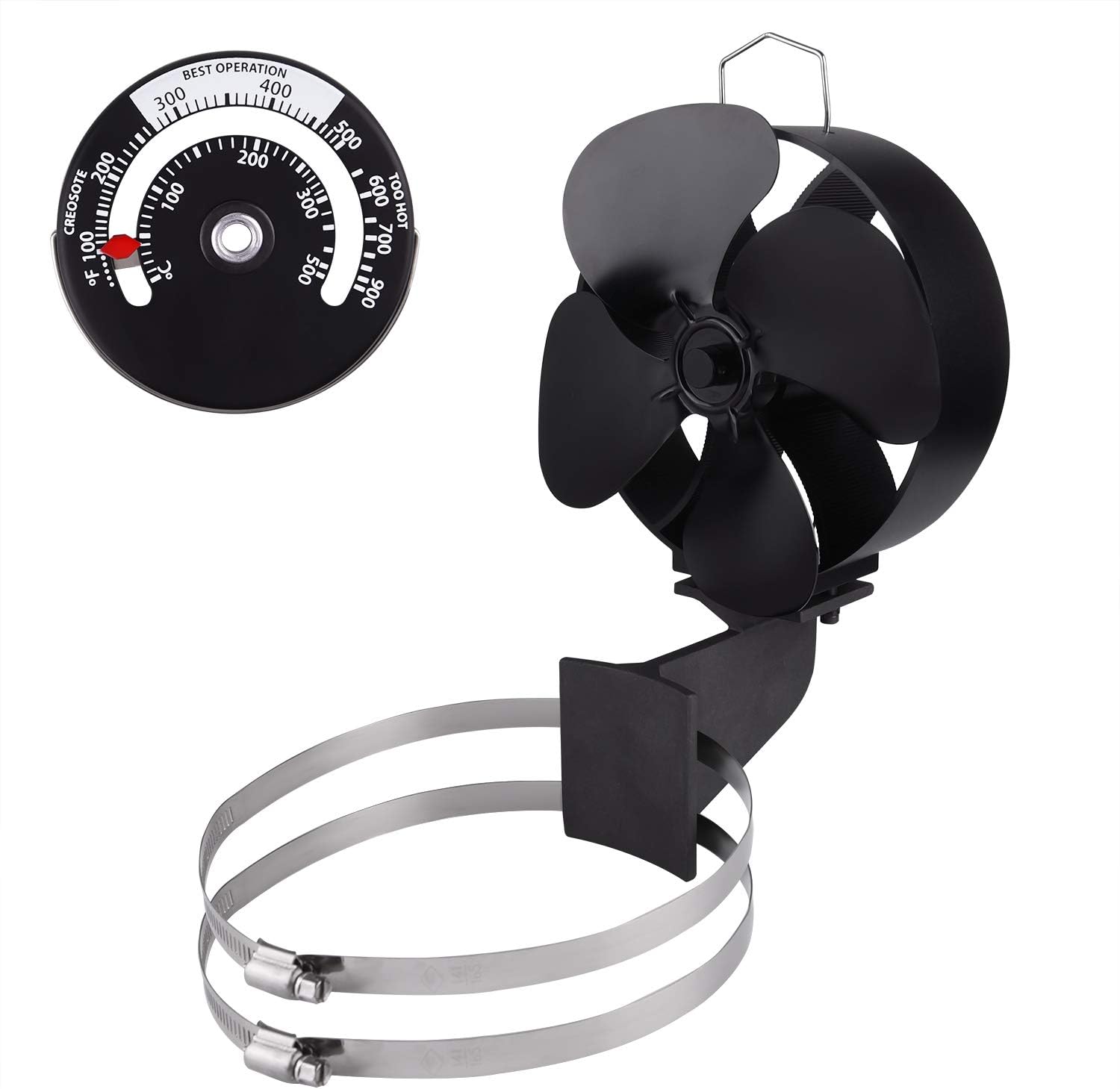 Black Vanana 2019 New Silent Flue Pipe 4 Blades Stove Fan 4 Blades Wall Hanging Heat Powered Stove Fan For Wood Log Burner Fireplace Chimney Diy Tools Fireplace Accessories