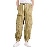 LIFAky Girls Cargo Pants Baggy Joggers Lightweight Elastic Waist Drawstring with Pockets Casual Travel Hiking Streetwear