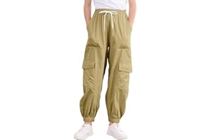 LIFAky Girls Cargo Pants Baggy Joggers Lightweight Elastic Waist Drawstring with Pockets Casual Travel Hiking Streetwear