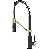 KRAUS Torak Pull Down Kitchen Faucet in Spot-Free Brushed Brass/Matte Black with Commercial Style Spring Spout, 2 Function Sp