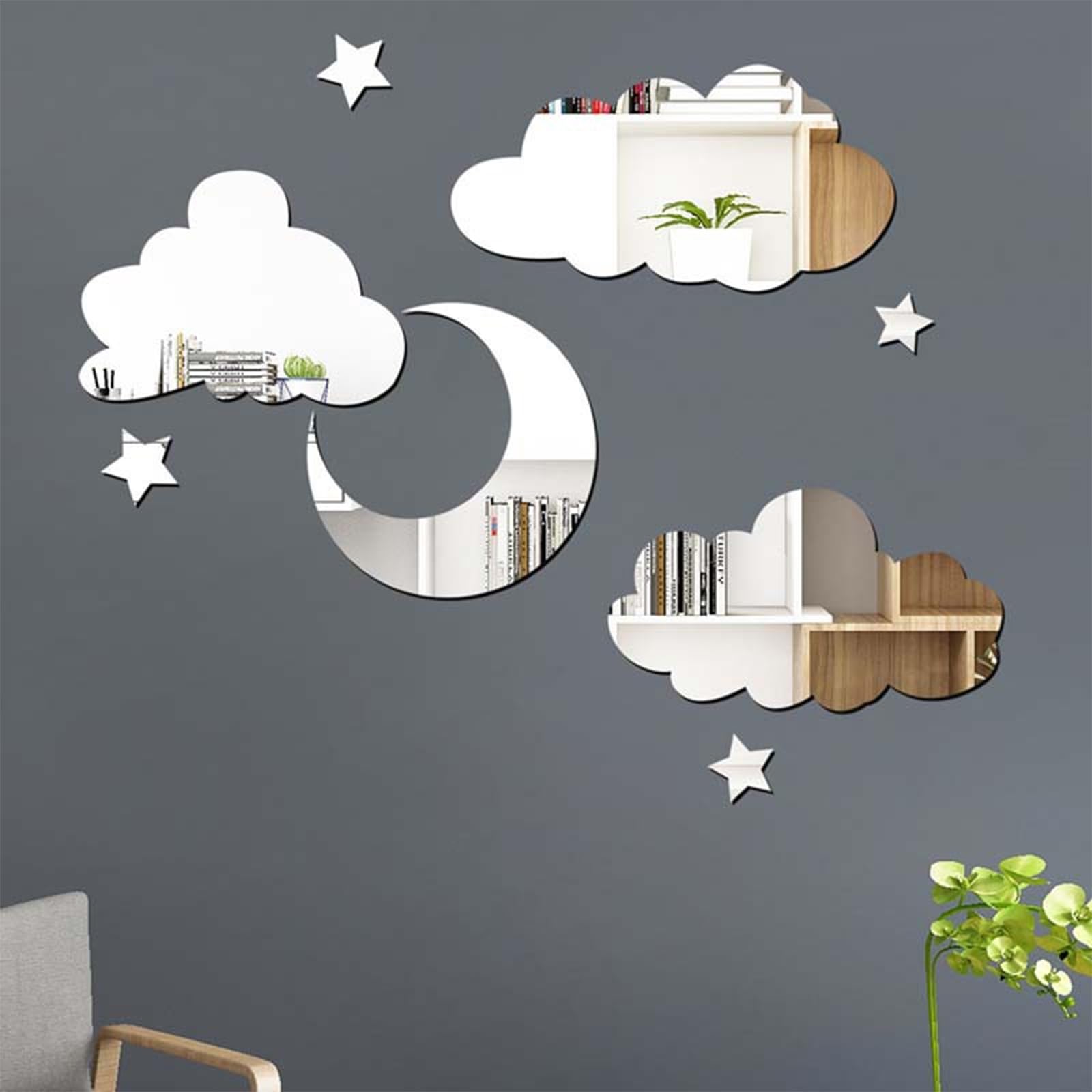 Photo 1 of Akorbom Modern Minimalist Mirror Sticker Decor, 8Pcs Acrylic Stars, Clouds & Moon Decals for Baby Kids Children's Room, Wall, Door, Shelf Decoration