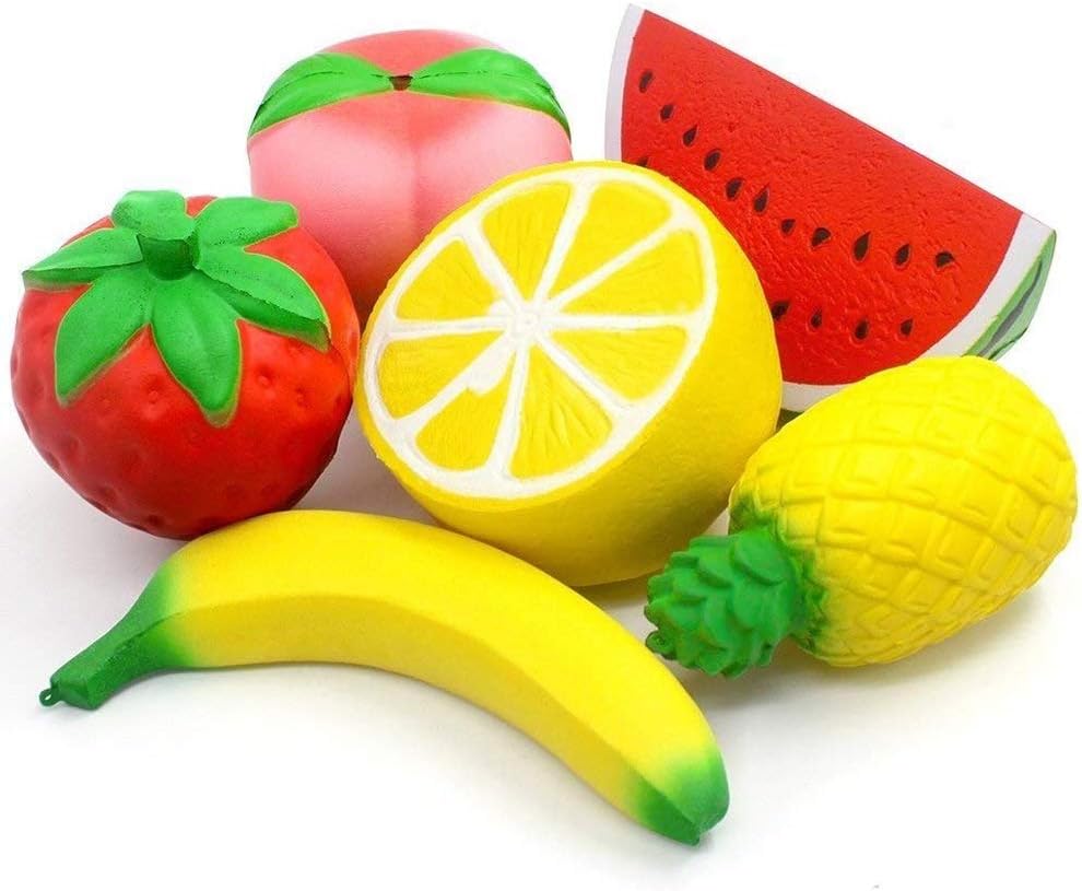 Maufy 6 pcs/set Jumbo Cute Fruit Slow Rising Toy Decompression Toy Stress Reliever Decor Squeeze Stress Relief Squishys for Kids Adults