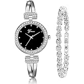 Weicam Women Classic Two-Piece Bangle Bracelet Analog Quartz Wrist Watch Jewelry Set