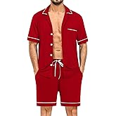 SWOMOG Mens Pajama Sets Short Sleeve Sleepwear Button Down Loungewear Soft Modal Lounge Pjs with Pockets S-XXL