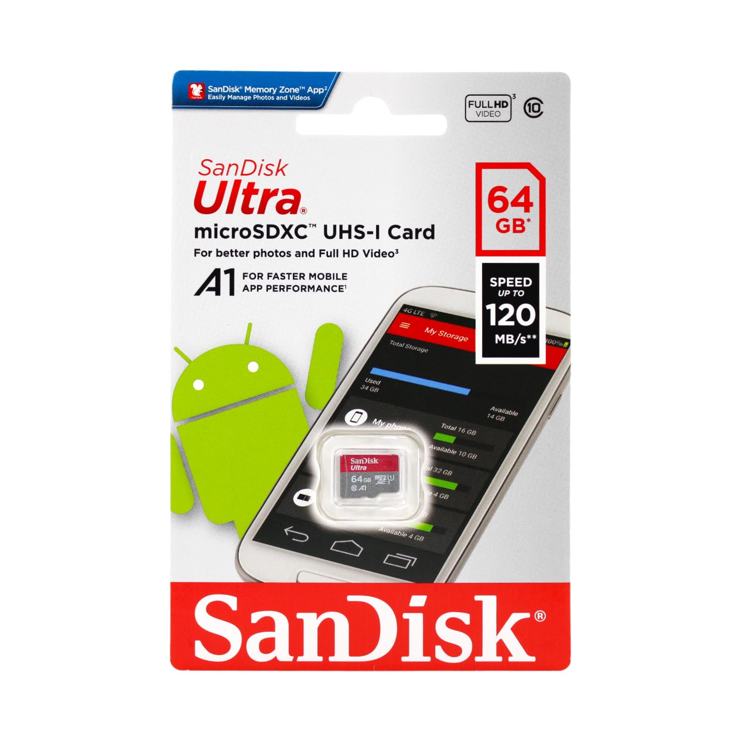 SanDisk 64GB Ultra® microSDXC 120MB/s A1 Class 10 UHS-I